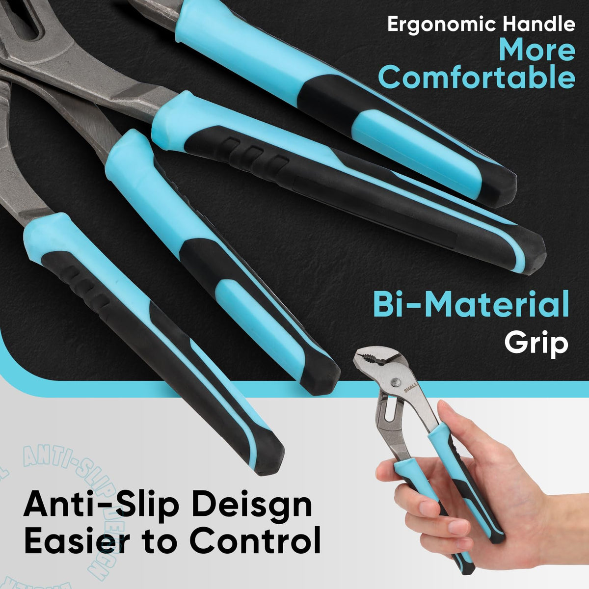 Shall 12-inch groove joint pliers close-up for heavy-duty clamping tasks