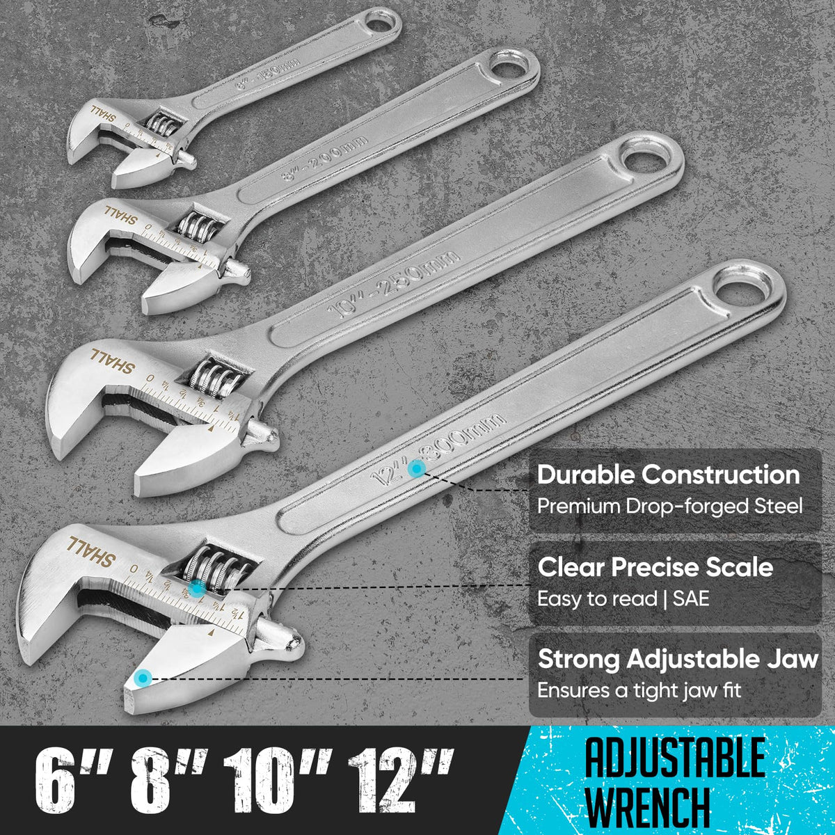 SHALL knurled-worm-gear jaws enable precise, reliable adjustments.
