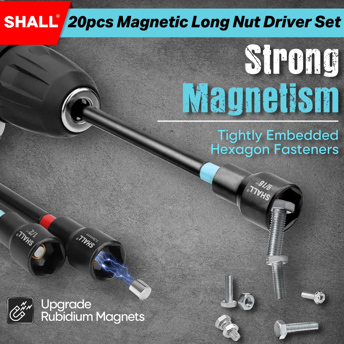 Shall metric nut drivers 7–14 mm widen access in compact assemblies.