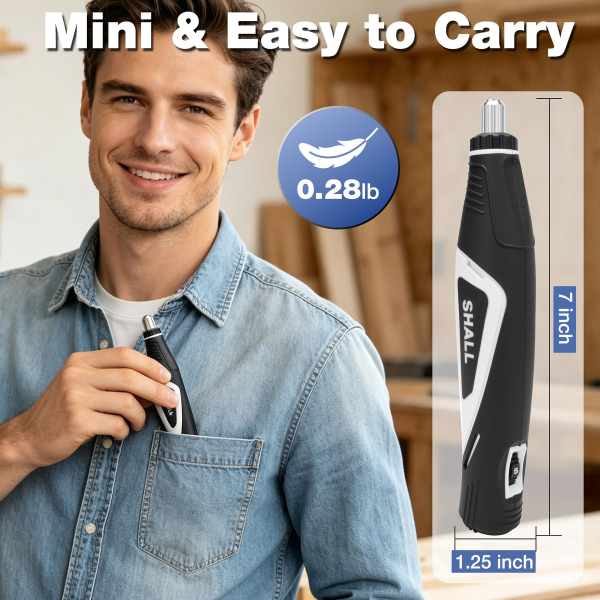SHALL Mini Pen Sander eight sanding heads offer versatile shapes for corners.