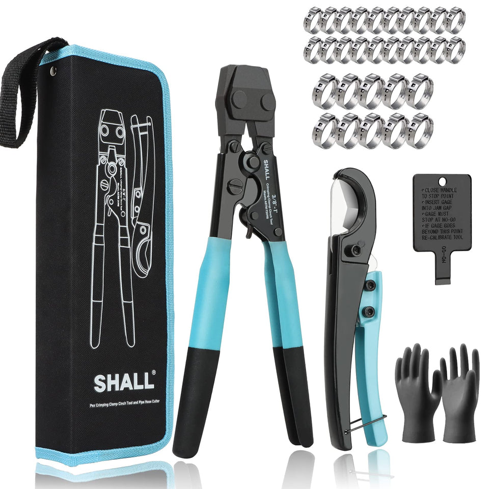 Shall Pex clamp cinch tool for universal crimping on 3/8"–1" clamps.