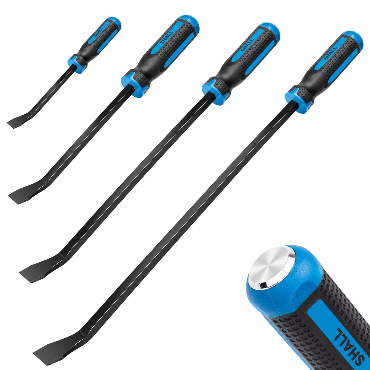 SHALL 8-inch pry bar with angled tip for precise leverage in tight spaces.