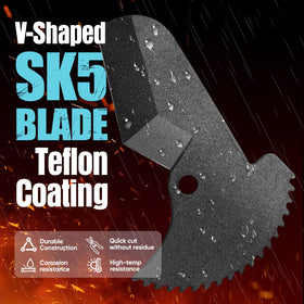Shall PVC pipe cutter with ratchet drive reduces effort during cuts