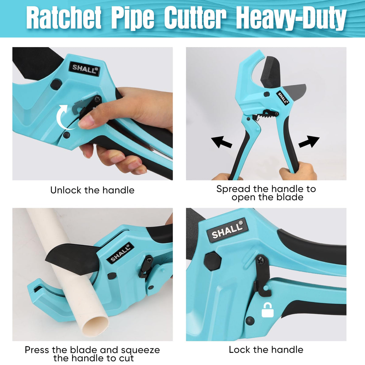 Shall PVC pipe cutter safety lock prevents accidental injuries when stored