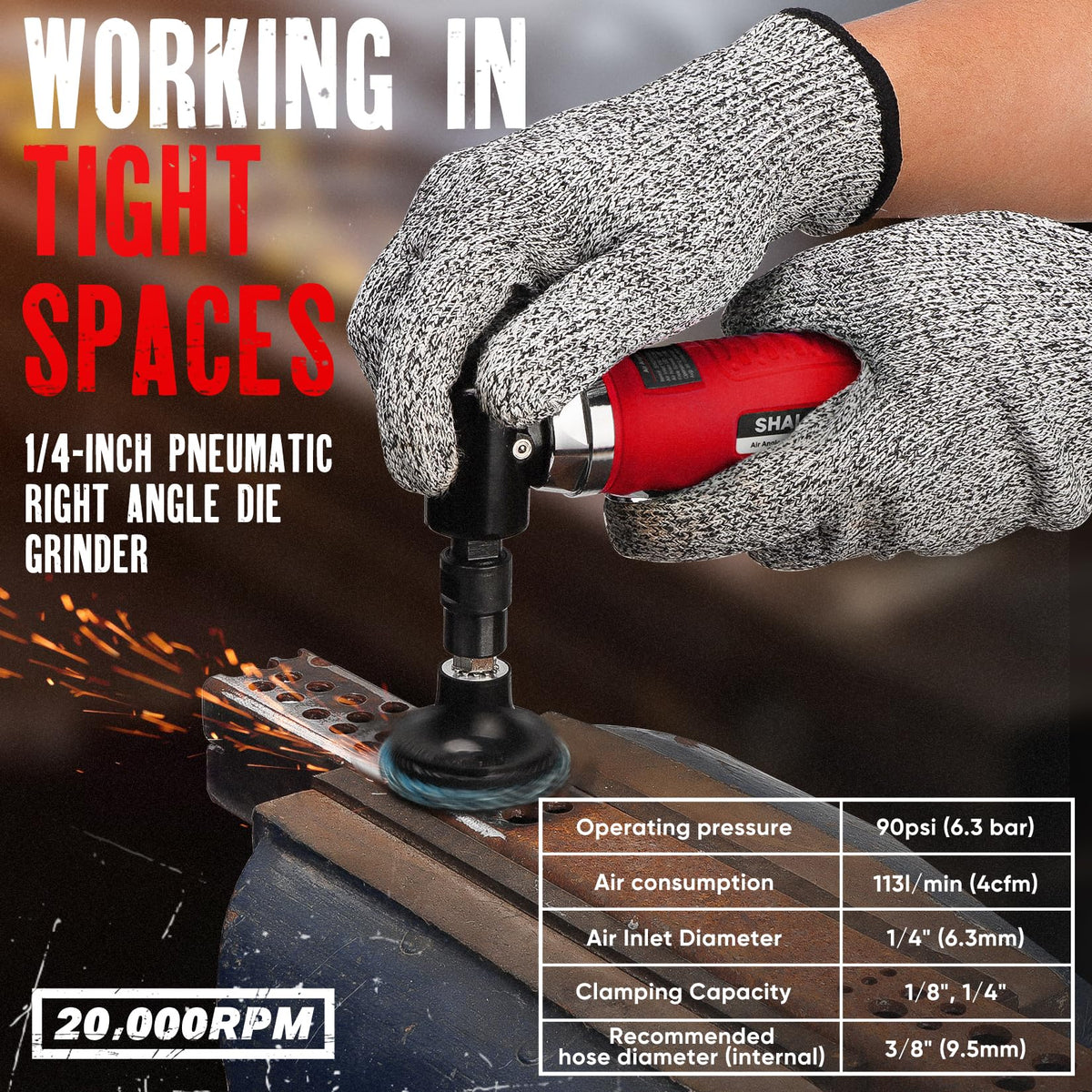 SHALL compact grinder operating in tight space with ergonomic grip