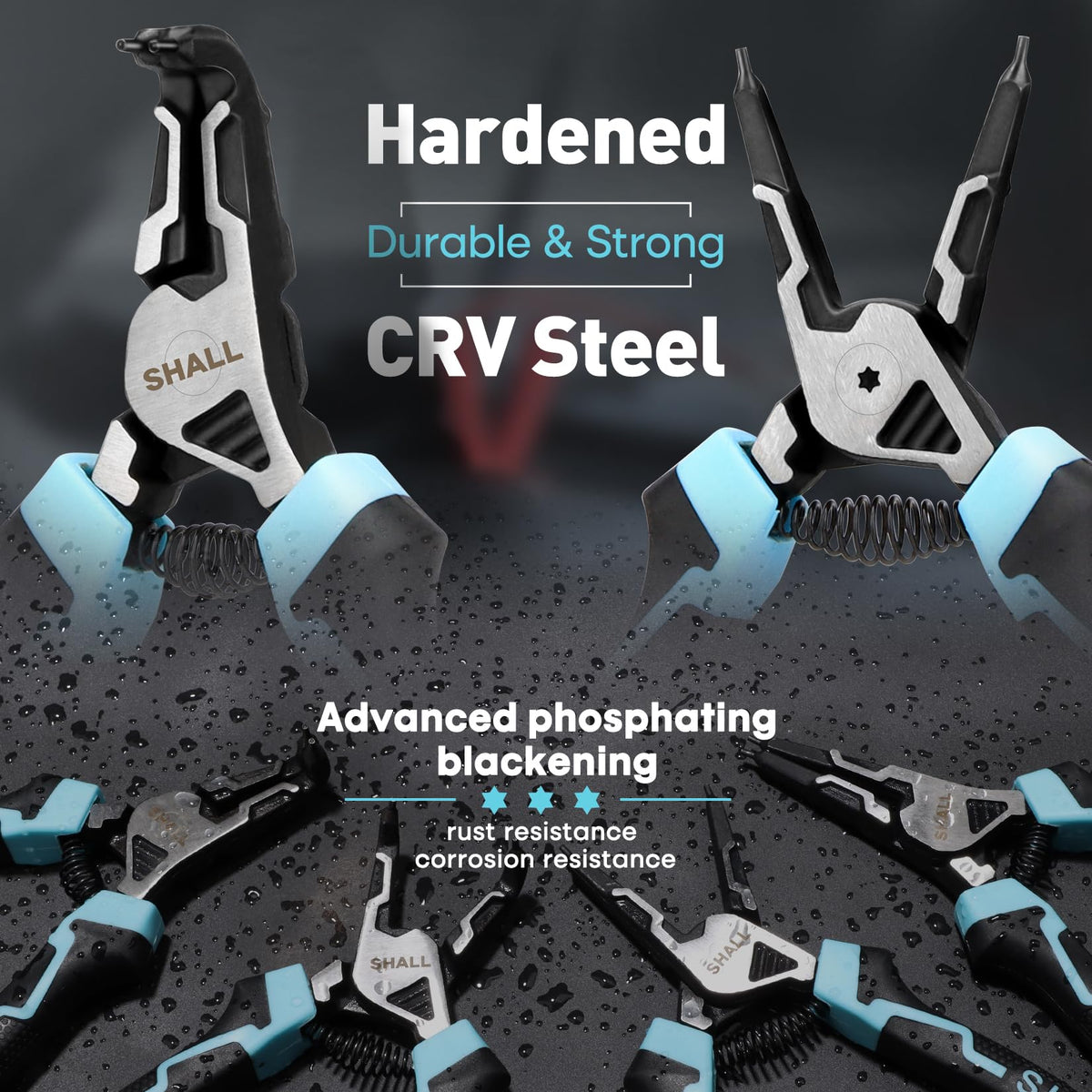 Shall 7 inch internal 90 degree snap ring pliers for tight clearance tasks.