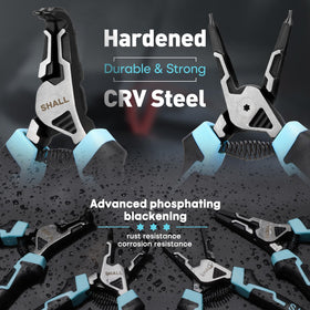 Shall 7 inch internal 90 degree snap ring pliers for tight clearance tasks.