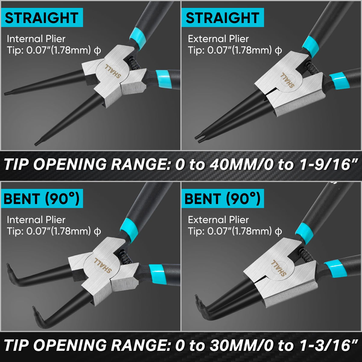SHALL straight external snap ring pliers for secure ring installation.