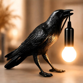 Shandaglo Raven Lamp with black crow design adds a dramatic gothic focal point to any room.
