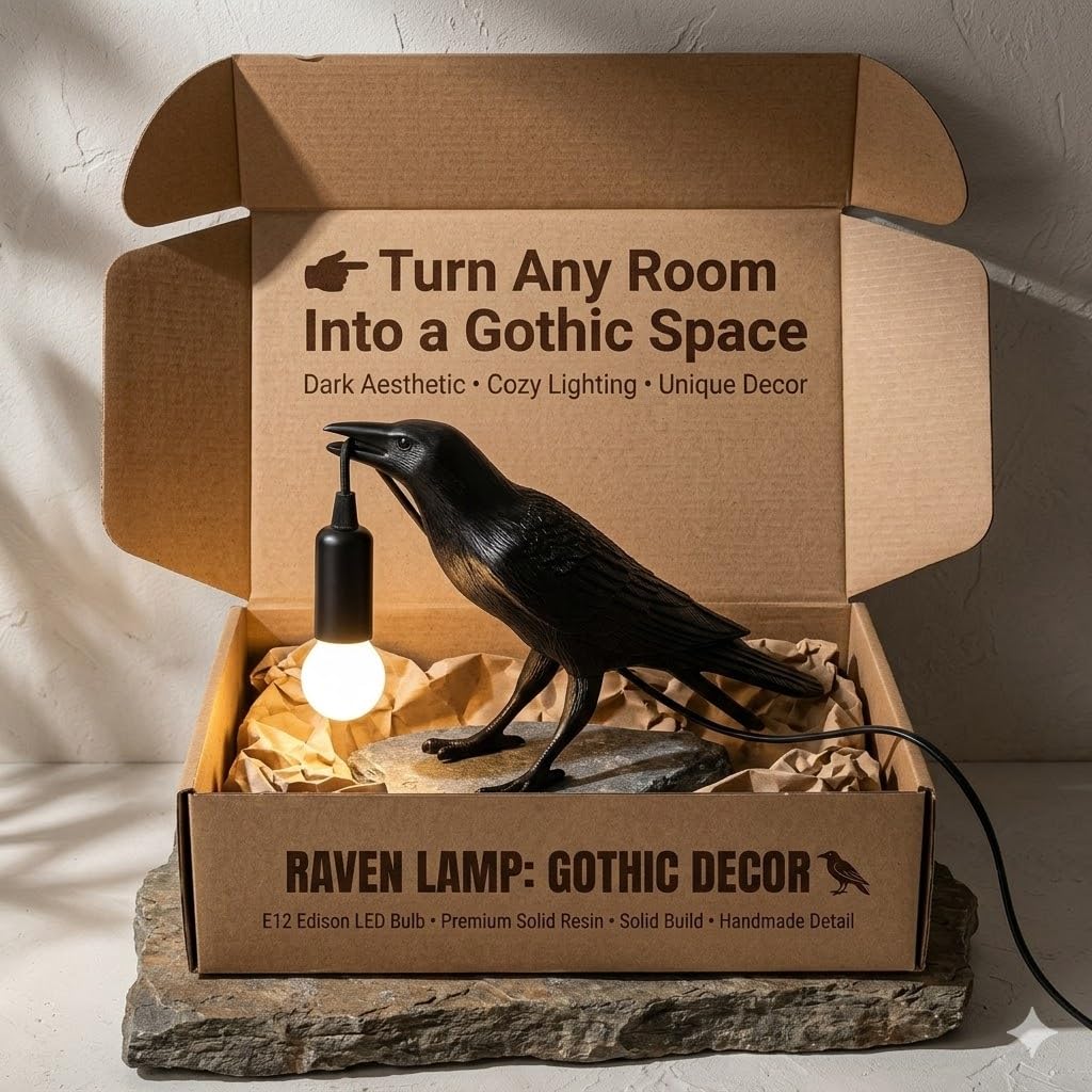 Shandaglo Raven Lamp heavy resin finish feels premium and durable.