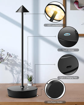SHANGCAI pack of 2 black cordless lamps for versatile use.
