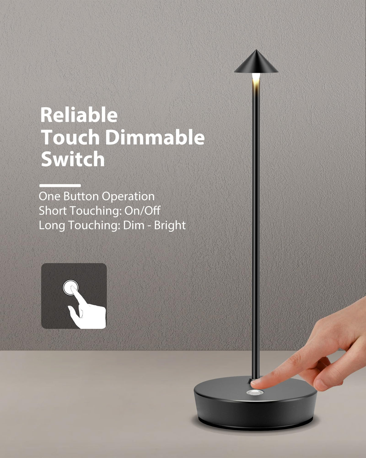 SHANGCAI cordless table lamp with touch dimmer for easy brightness control.