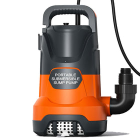SHANGDA sump pump front view shows compact, portable design for quick drainage.