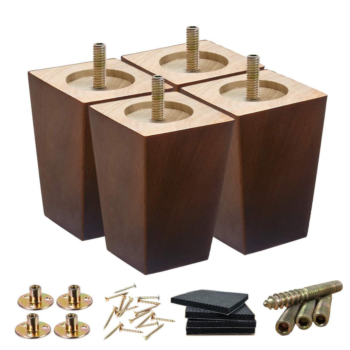 SHANJUE 4in brown wood legs for couch upgrade and stability