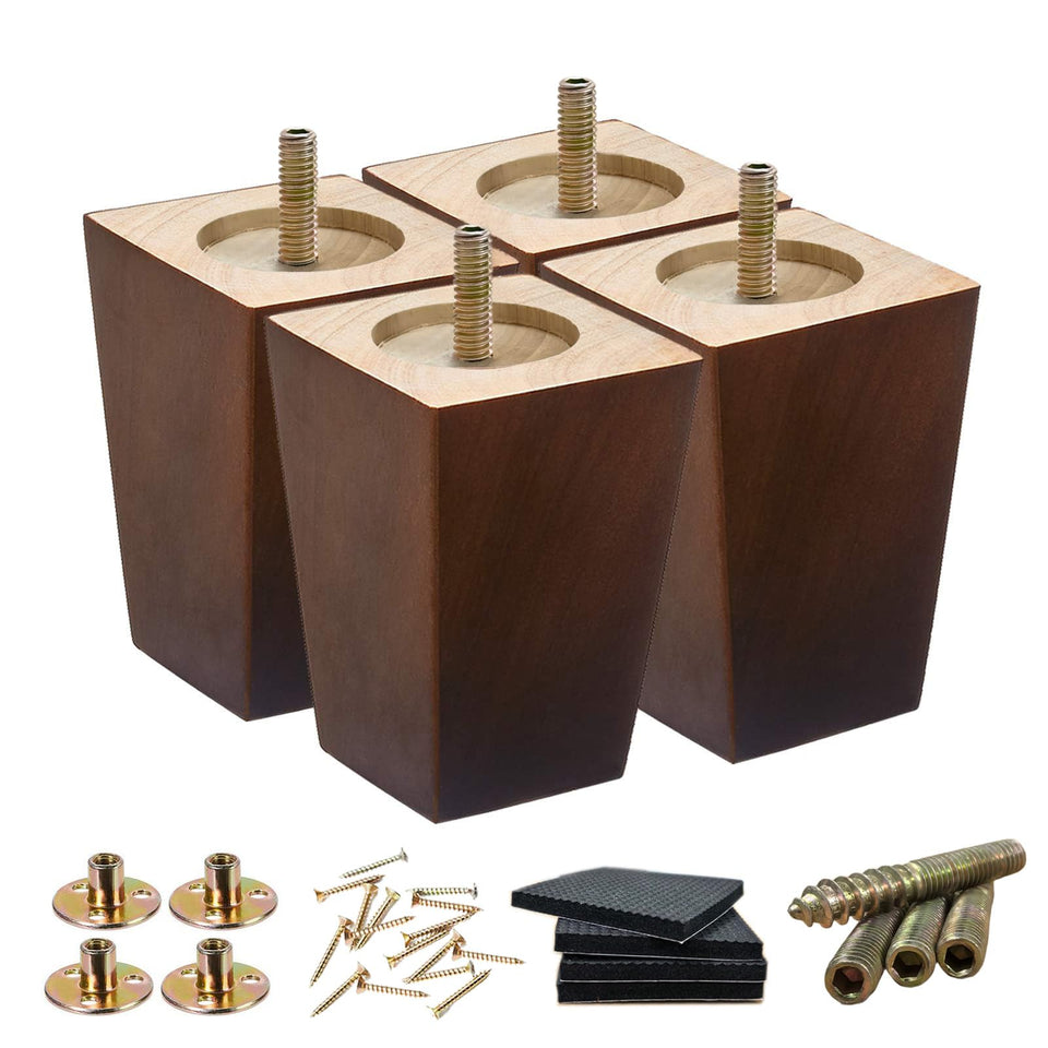SHANJUE 4in brown wood legs for couch upgrade and stability