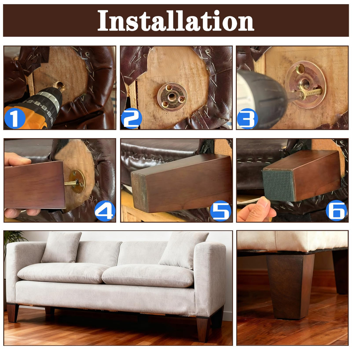SHANJUE recliner with new legs reducing wobble and noise.