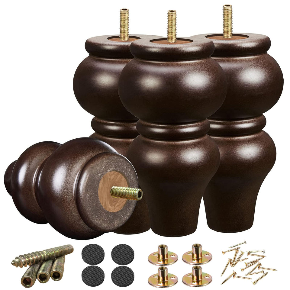 SHANJUE 6-inch espresso round wood leg for sturdy sofa upgrade and furniture replacement