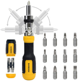 SHARDEN 13-in-1 screwdriver with pivoted angle for tight spaces and better reach
