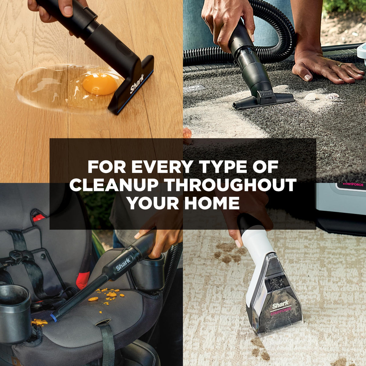 Shark EveryMess stain elimination spray showcases 30x stain-fighting power.
