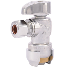 SharkBite 23036 chrome push-angle-stop with 1/2in push-inlet for quick shutoff.