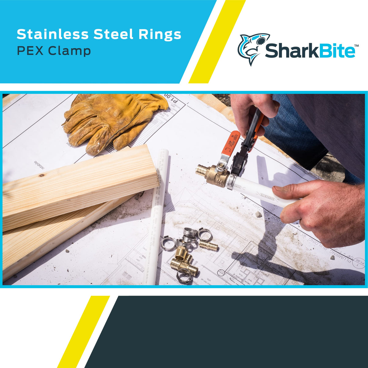 SharkBite ASTM F2098 compliant clamp ring for residential and commercial use.