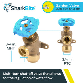 SharkBite brass push-to-connect inlet for simple, tool-free installation.