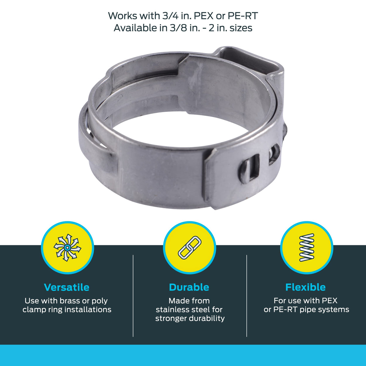 SharkBite clamp ring on PEX or PE-RT pipe for easy tool-assisted installation