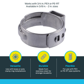 SharkBite clamp ring on PEX or PE-RT pipe for easy tool-assisted installation