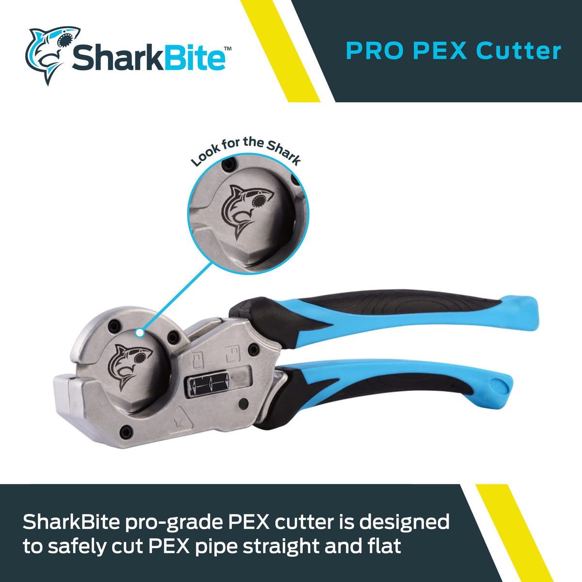 SharkBite Pro-Grade PEX Cutter blade precision ensures clean, straight pipe ends.