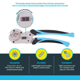 SharkBite PEX Cutter compact design fits tight spaces for easier installs.