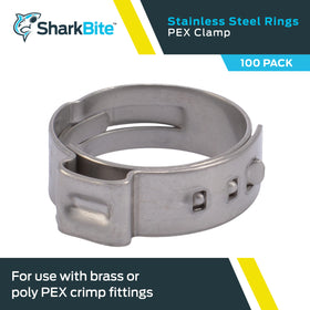 SharkBite stainless steel clamp ring pack shown in a professional installation