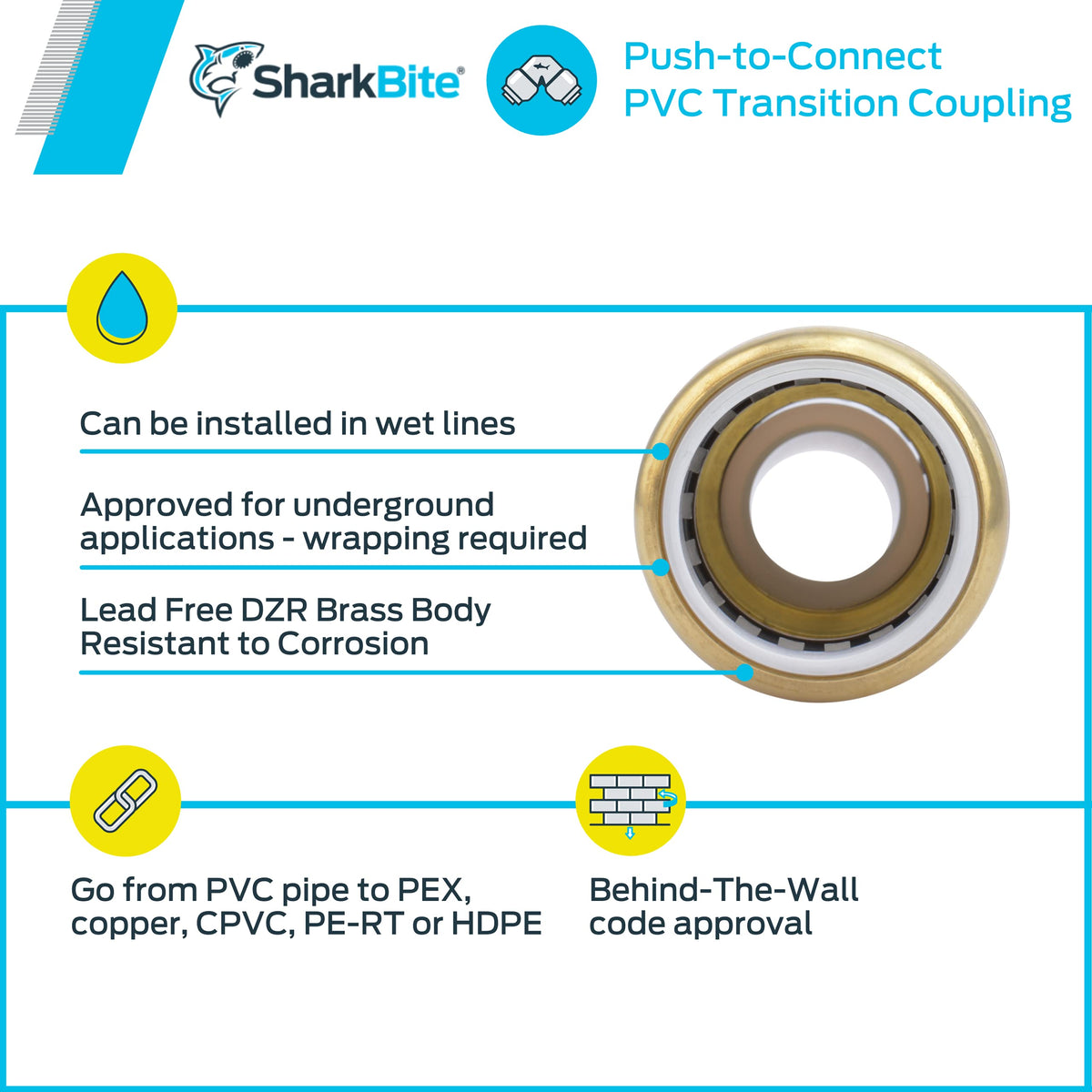 SharkBite tan collar end supports PEX CPVC PERT and copper piping