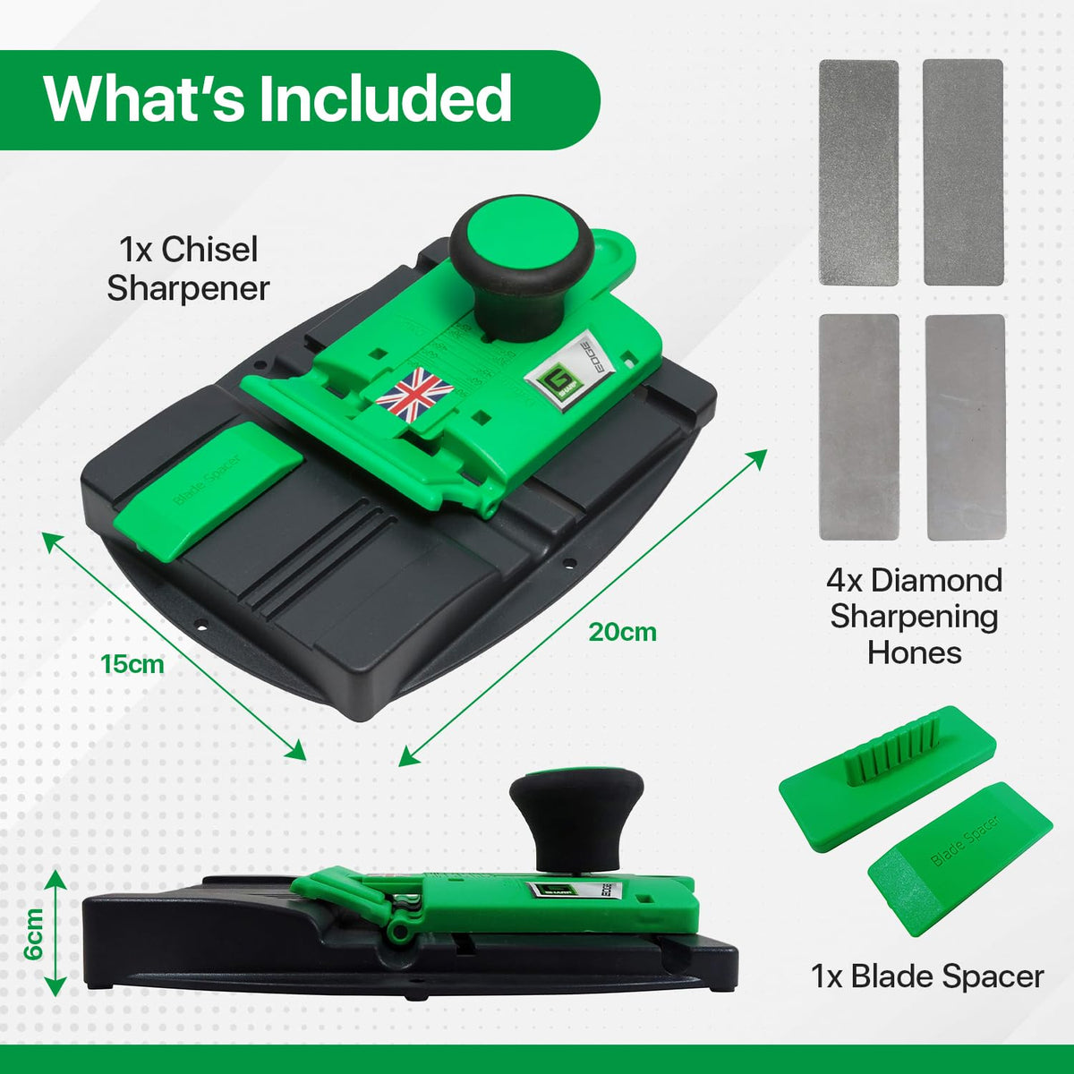 Sharp G Sharp Edge sharpener handles 3mm blades for fine detail work.