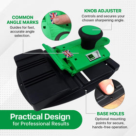 Sharp G Sharp Edge sharpener accommodates up to 85mm blades for broad chisel edges.