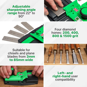 Sharp G Sharp Edge sharpener displays four diamond hones for a pristine edge.