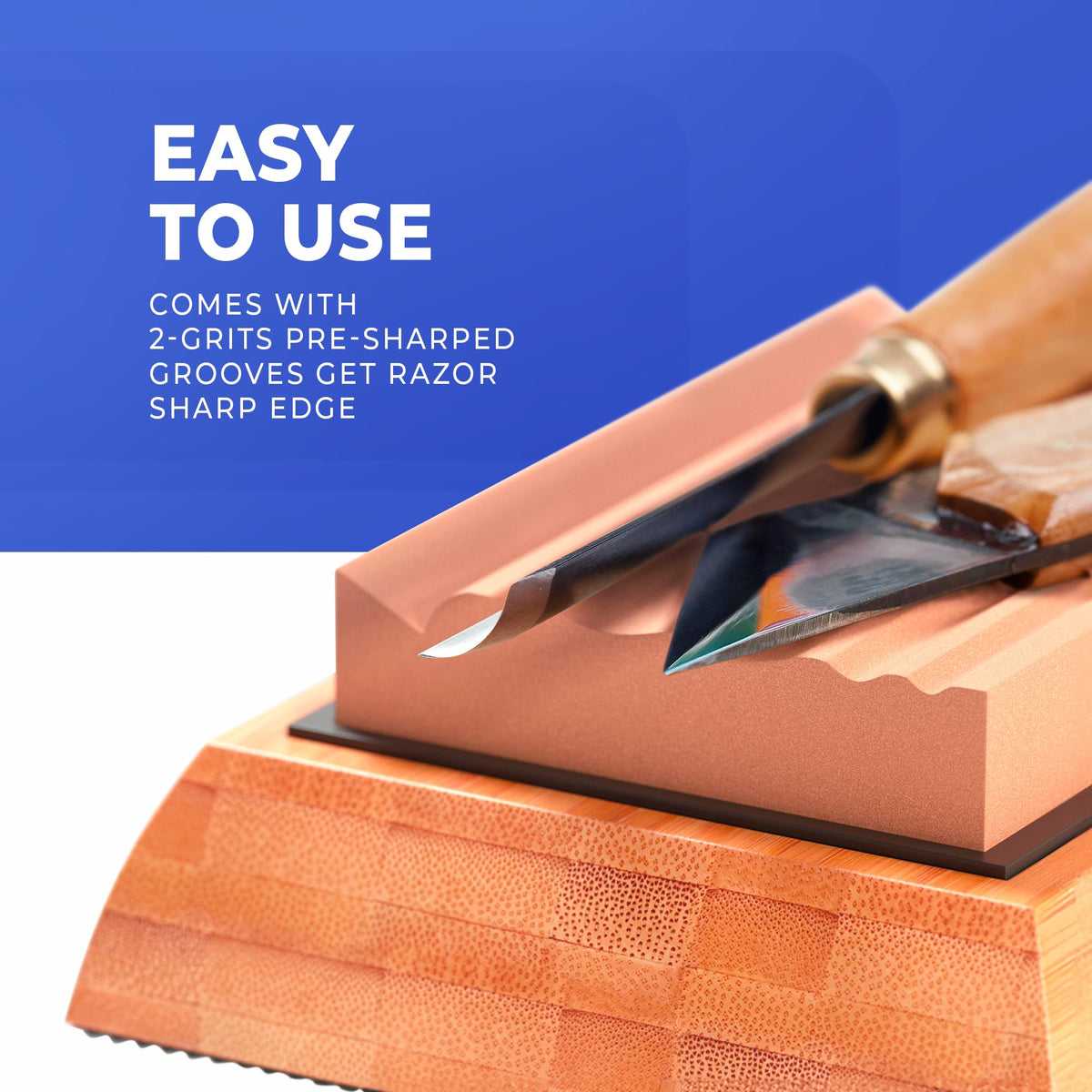 Sharp Pebble contoured grooves adapt to chisels and gouges for efficient edge restoration.