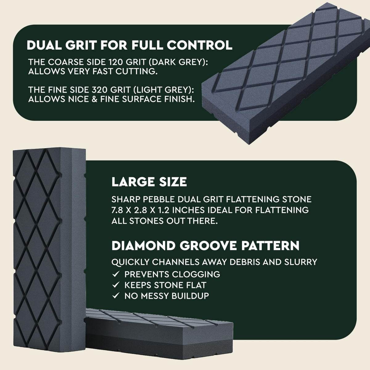 Sharp Pebble diamond grid pattern on the stone surface for quick material removal