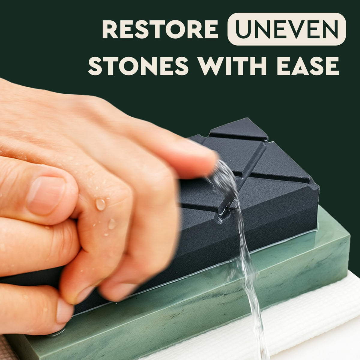 Sharp Pebble dual grit side detail illustrating efficient flattening and waste removal