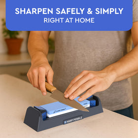 Dual-grit system provides quick sharpening and refined edge on Sharp Pebble