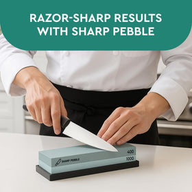Sharp Pebble knife sharpening guide ebook included for proper technique.