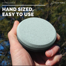 Sharp Pebble large ergonomic disk provides comfortable, controlled sharpening for extended sessions.