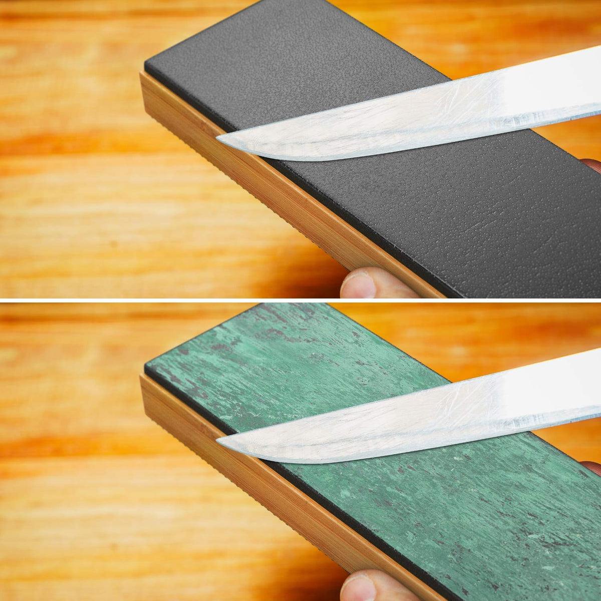 Sharp Pebble leather edge close-up reveals texture aiding precise polishing.