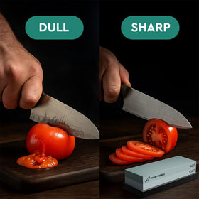 Sharp Pebble sharpening stroke picture showing safe, controlled pressure.