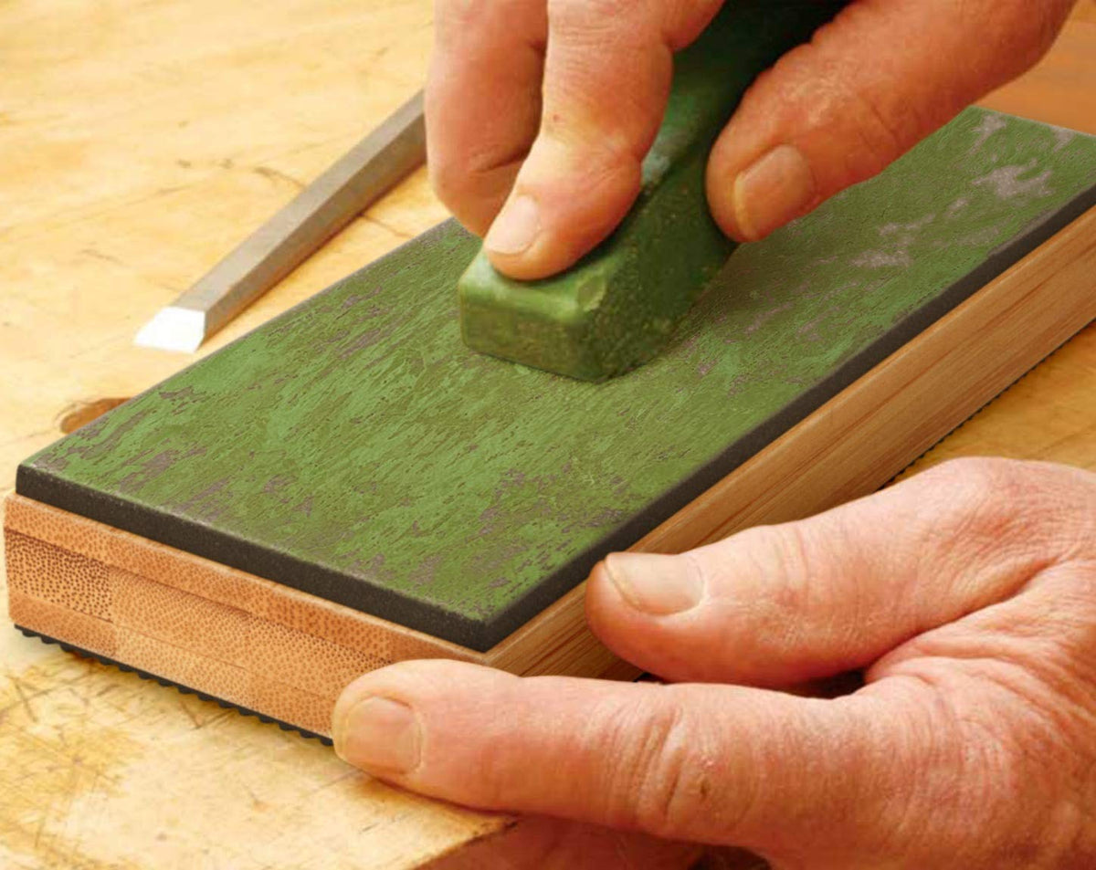 Sharp Pebble table setup demonstrates convenient home sharpening workflow.