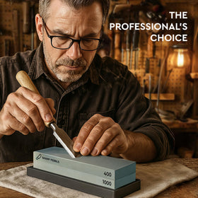 Sharp Pebble kit with water on stone demonstrating wet sharpening.
