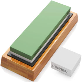 Sharp Pebble whetstone setup with double grit for versatile sharpening on knives