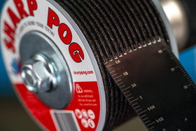 Sharp Pog dust-control view illustrates cleaner sharpening with less debris.