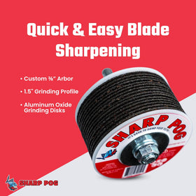 Sharp Pog multi-tool blade sharpener demonstrates easy compatibility with various blades.