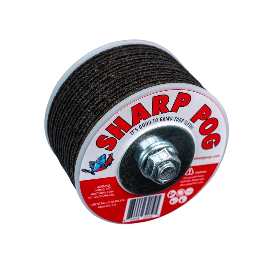 Sharp Pog oscillating saw blade sharpener in action for precise edge refinement.