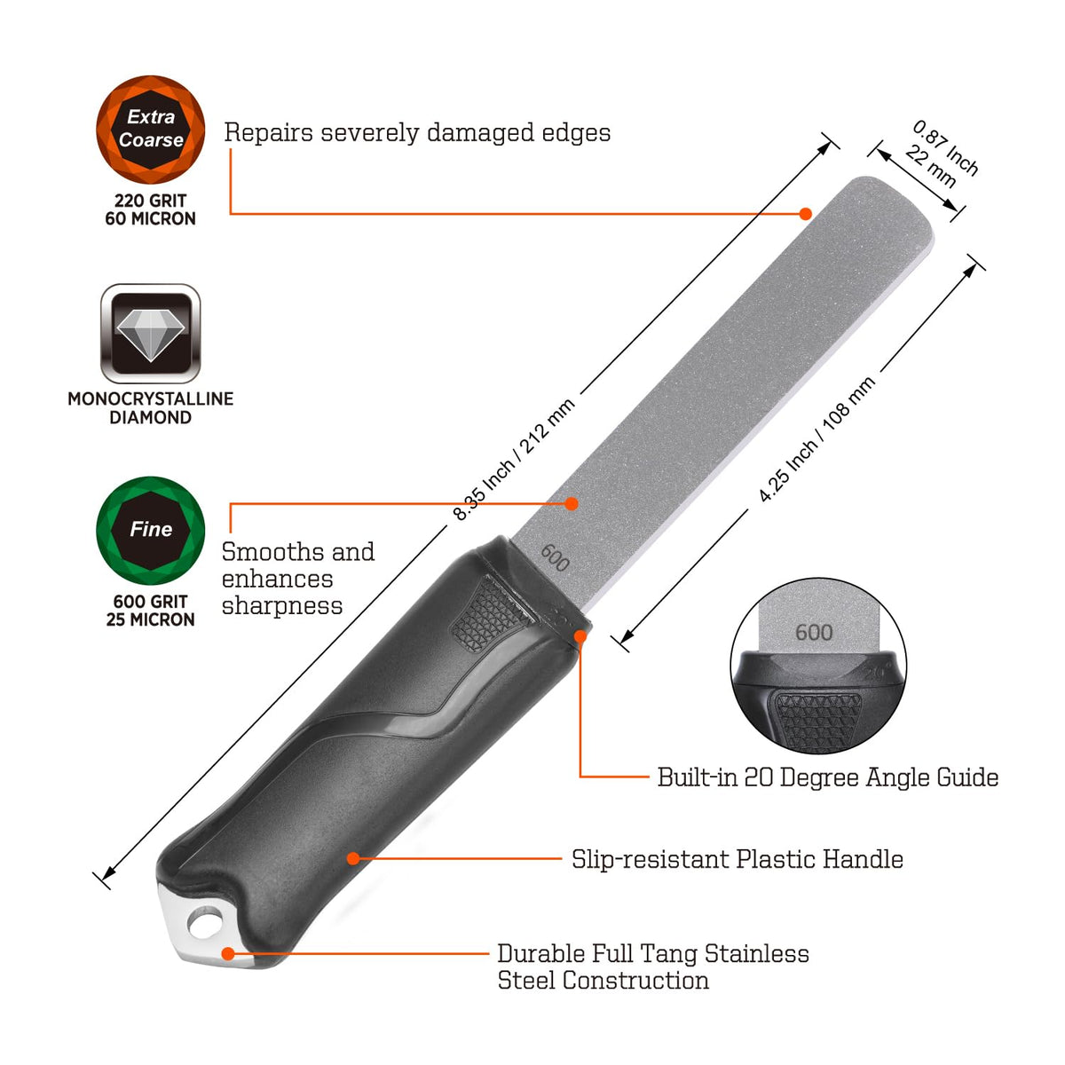 SHARPAL 120N built-in angle guide ensures consistent sharpening angles.
